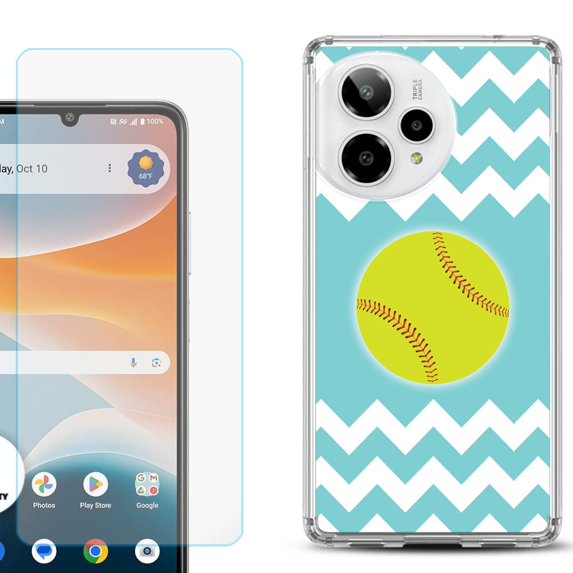 Phone Case for ATT Motivate Pro 2, with Screen Protector, by OneToughShield - Chevron/Softball
