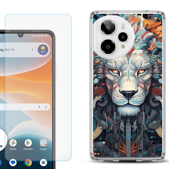 Phone Case for ATT Motivate Pro 2, with Screen Protector, by OneToughShield - Cyberpunk Lion