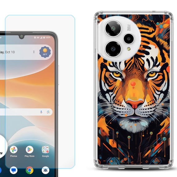 Phone Case for ATT Motivate Pro 2, with Screen Protector, by OneToughShield - Cyberpunk Tiger