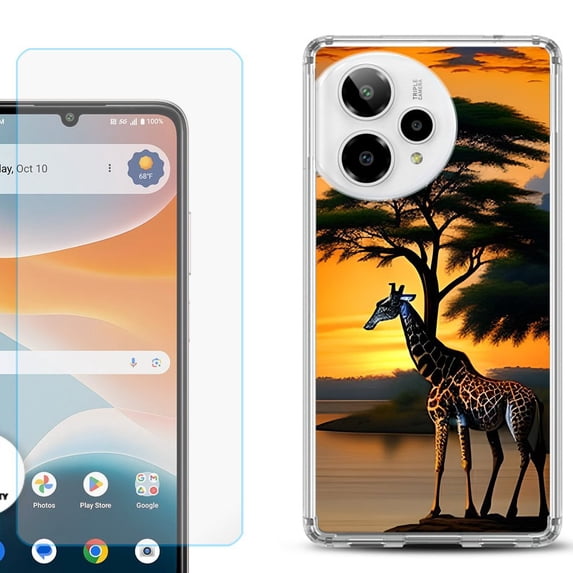 Phone Case for ATT Motivate Pro 2, with Screen Protector, by OneToughShield - Giraffe Sunset