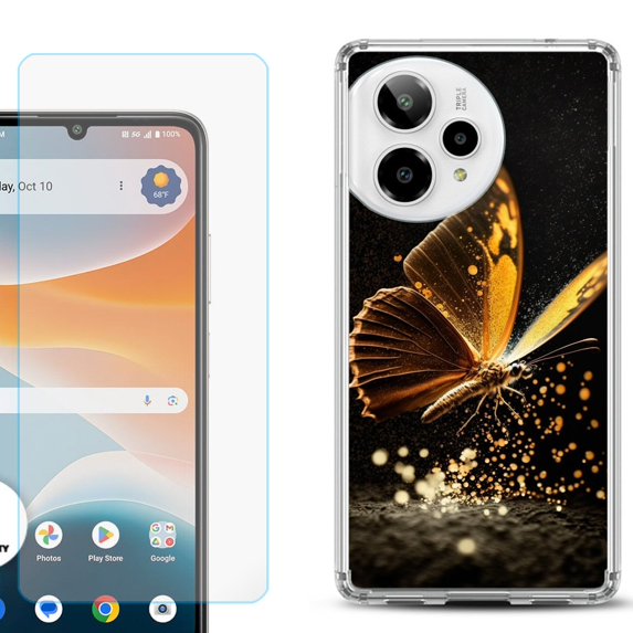Phone Case for ATT Motivate Pro 2, with Screen Protector, by OneToughShield - Golden Butterfly