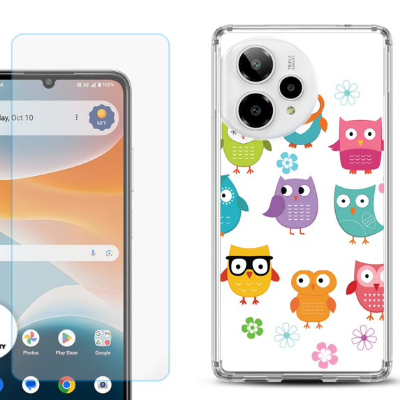 Phone Case for ATT Motivate Pro 2, with Screen Protector, by OneToughShield - Happy Owl
