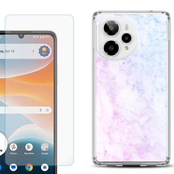Phone Case for ATT Motivate Pro 2, with Screen Protector, by OneToughShield - Marble Pink/Blue