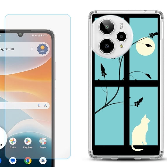 Phone Case for ATT Motivate Pro 2, with Screen Protector, by OneToughShield - Moon/Cat