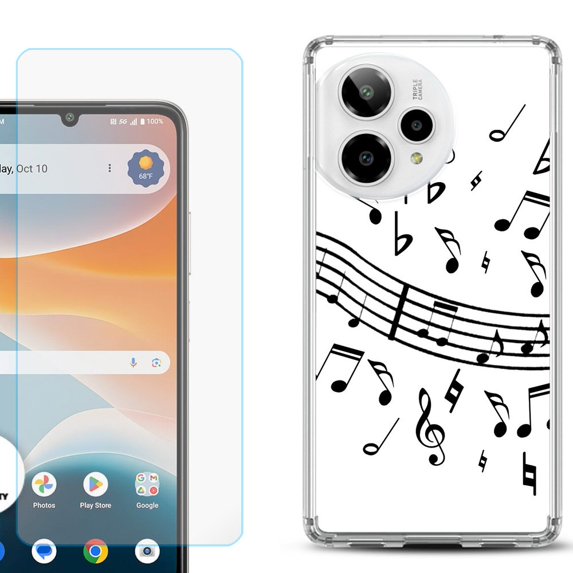 Phone Case for ATT Motivate Pro 2, with Screen Protector, by OneToughShield - Music Notes / White