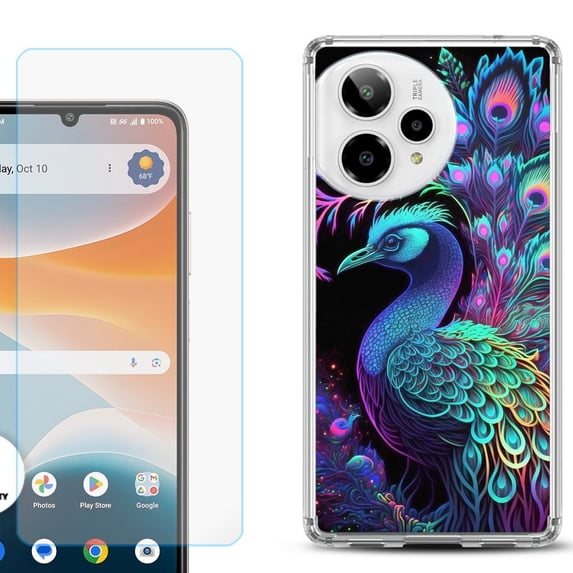 Phone Case for ATT Motivate Pro 2, with Screen Protector, by OneToughShield - Neon Peacock