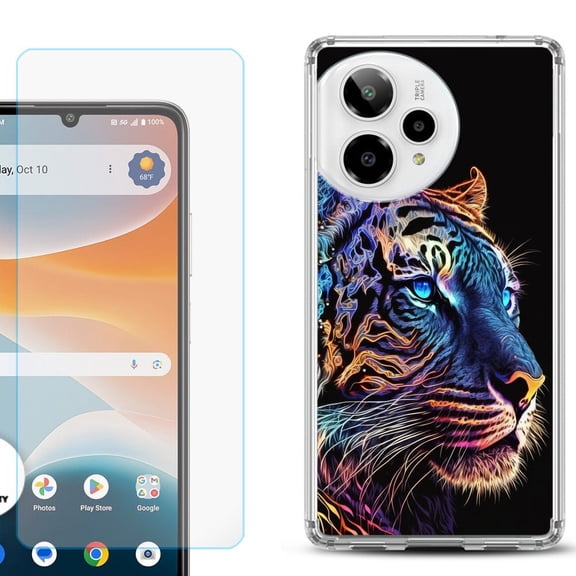 Phone Case for ATT Motivate Pro 2, with Screen Protector, by OneToughShield - Neon Tiger