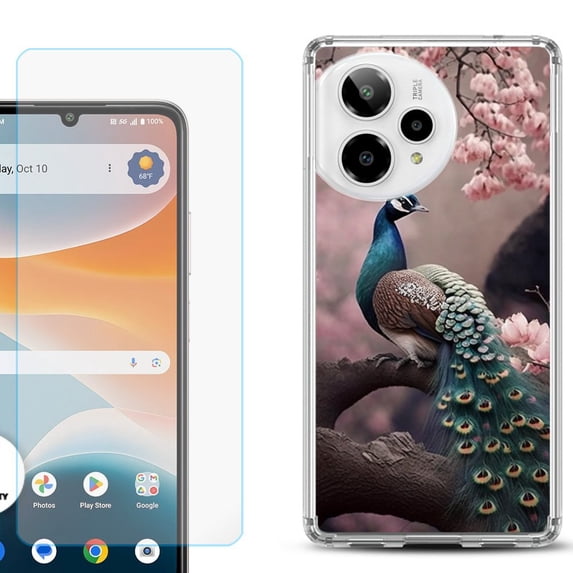 Phone Case for ATT Motivate Pro 2, with Screen Protector, by OneToughShield - Peacock Flower