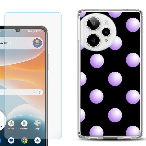 Phone Case for ATT Motivate Pro 2, with Screen Protector, by OneToughShield - Polka Dot / Purple