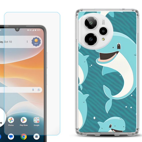 Phone Case for ATT Motivate Pro 2, with Screen Protector, by OneToughShield - Smiling Dolphin