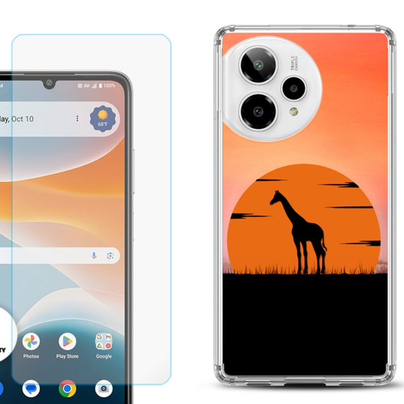 Phone Case for ATT Motivate Pro 2, with Screen Protector, by OneToughShield - Sunset Giraffe