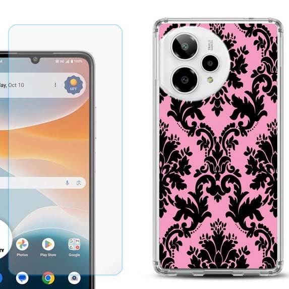 Phone Case for ATT Motivate Pro 2, with Screen Protector, by OneToughShield - Victorian Pink/Black
