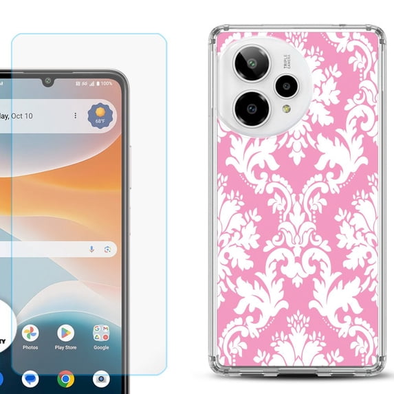 Phone Case for ATT Motivate Pro 2, with Screen Protector, by OneToughShield - Victorian White/Pink