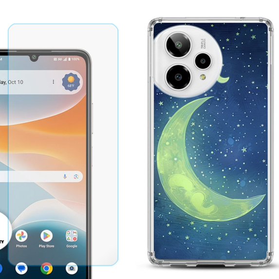 Phone Case for ATT Motivate Pro 2, with Screen Protector, by OneToughShield - Whimsical Moon