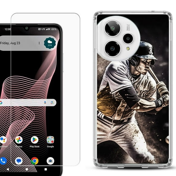 Phone Case for ATT Verge 2 5G, with Screen Protector, by OneToughShield - Baseball Player