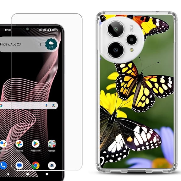 Phone Case for ATT Verge 2 5G, with Screen Protector, by OneToughShield - Butterfly Flower