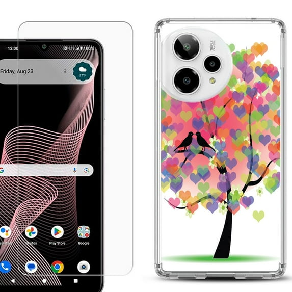 Phone Case for ATT Verge 2 5G, with Screen Protector, by OneToughShield - Color Hearts Tree