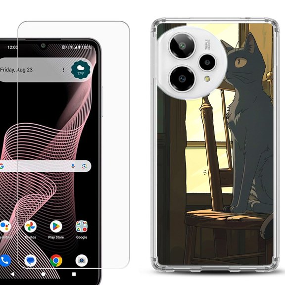 Phone Case for ATT Verge 2 5G, with Screen Protector, by OneToughShield - Curious Cat