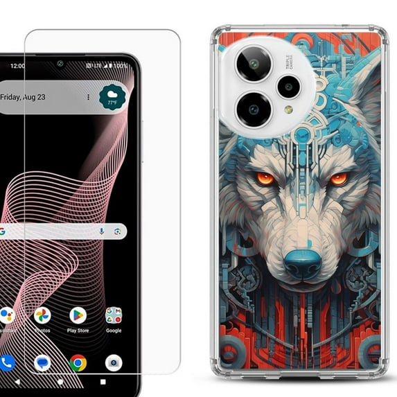 Phone Case for ATT Verge 2 5G, with Screen Protector, by OneToughShield - Cyberpunk Wolf
