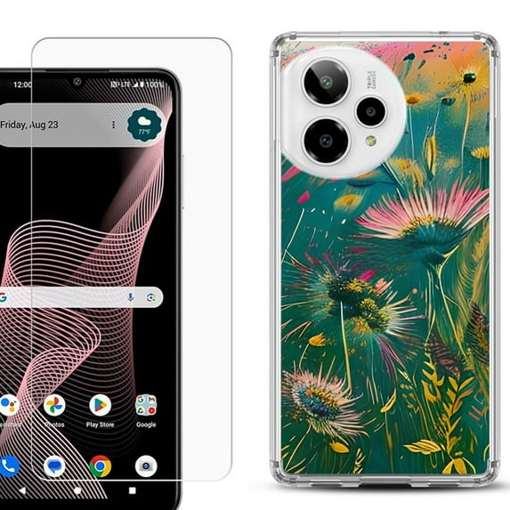 Phone Case for ATT Verge 2 5G, with Screen Protector, by OneToughShield - Flower Wind