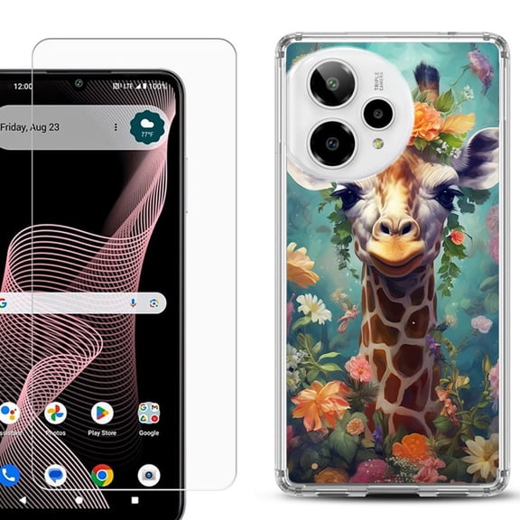 Phone Case for ATT Verge 2 5G, with Screen Protector, by OneToughShield - Giraffe Flower