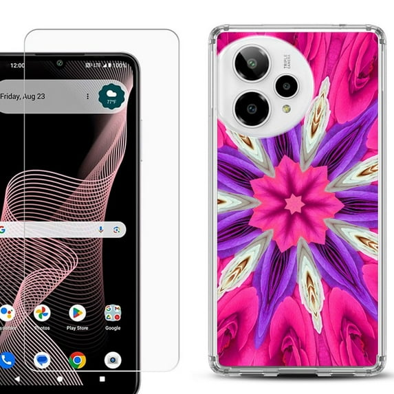 Phone Case for ATT Verge 2 5G, with Screen Protector, by OneToughShield - Kaleidoscope Rose