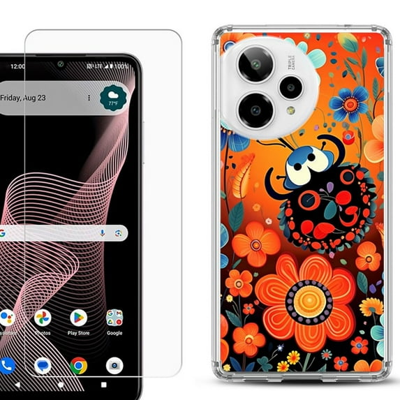 Phone Case for ATT Verge 2 5G, with Screen Protector, by OneToughShield - Ladybug Flower