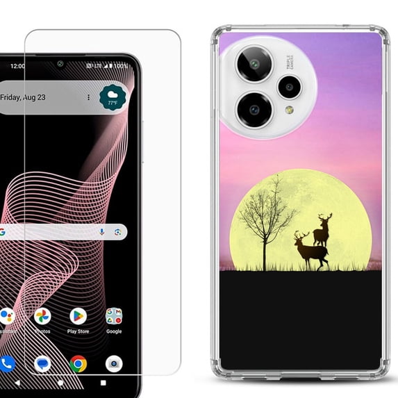 Phone Case for ATT Verge 2 5G, with Screen Protector, by OneToughShield - Moonlight Deer