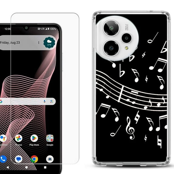 Phone Case for ATT Verge 2 5G, with Screen Protector, by OneToughShield - Music Notes / Black