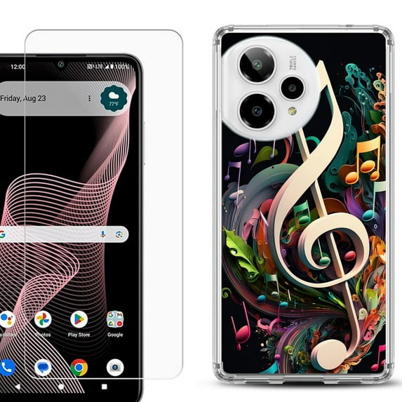 Phone Case for ATT Verge 2 5G, with Screen Protector, by OneToughShield - Music Notes Colorful