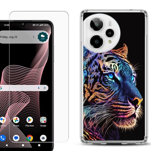 Phone Case for ATT Verge 2 5G, with Screen Protector, by OneToughShield - Neon Tiger