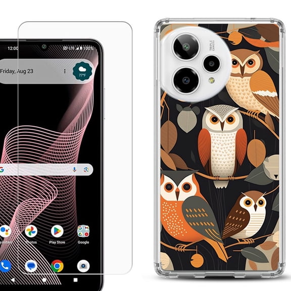 Phone Case for ATT Verge 2 5G, with Screen Protector, by OneToughShield - Owl Mix