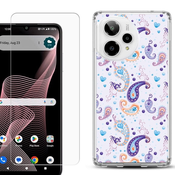 Phone Case for ATT Verge 2 5G, with Screen Protector, by OneToughShield - Paisley Purple