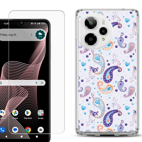 Phone Case for ATT Verge 2 5G, with Screen Protector, by OneToughShield - Paisley Purple