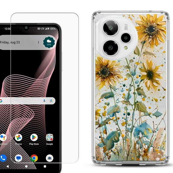 Phone Case for ATT Verge 2 5G, with Screen Protector, by OneToughShield - Pastel Sunflowers