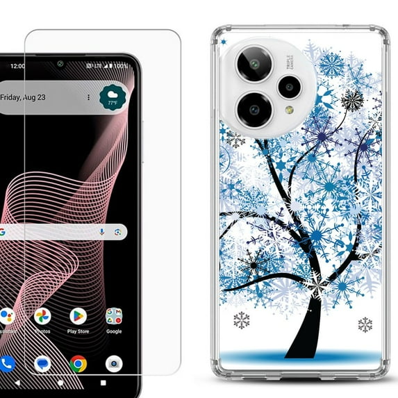Phone Case for ATT Verge 2 5G, with Screen Protector, by OneToughShield - Snowflakes Tree