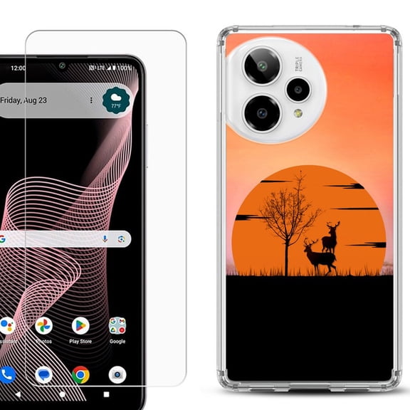 Phone Case for ATT Verge 2 5G, with Screen Protector, by OneToughShield - Sunset Deer