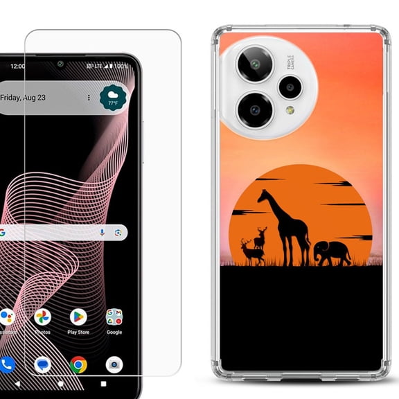 Phone Case for ATT Verge 2 5G, with Screen Protector, by OneToughShield - Sunset Safari