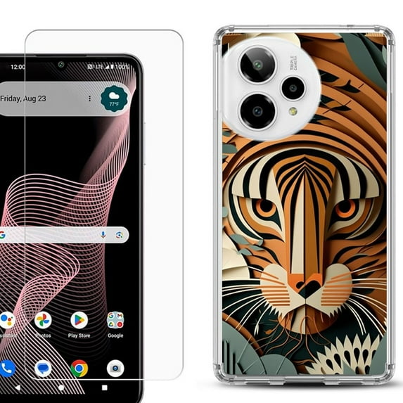 Phone Case for ATT Verge 2 5G, with Screen Protector, by OneToughShield - Tiger Art