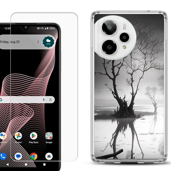 Phone Case for ATT Verge 2 5G, with Screen Protector, by OneToughShield - Tree BW