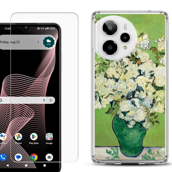 Phone Case for ATT Verge 2 5G, with Screen Protector, by OneToughShield - White Roses