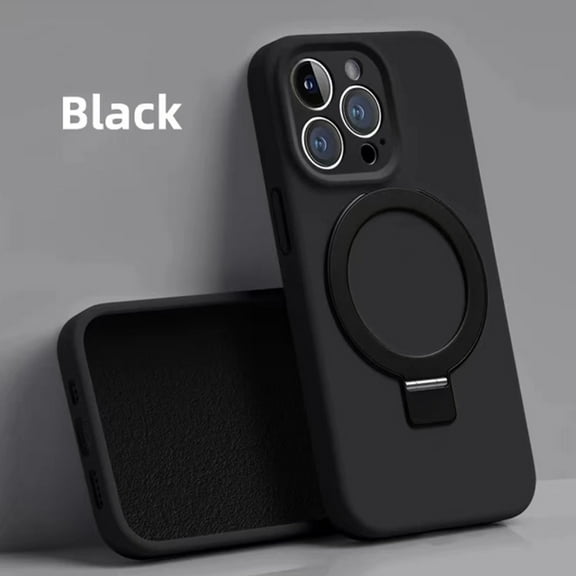 Phone Case for Apple iPhone 15 Pro (6.1") Magnetic Stand with MagSafe Compatible, Full Camera & Microfiber Lining Silicone TPU Rubber Cover [ Black ]