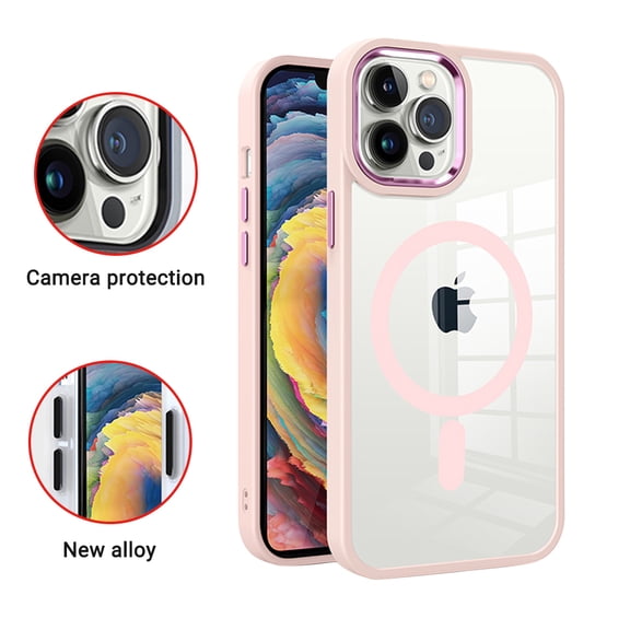 Phone Case for Apple iPhone 15 Pro (6.1") Transparent Compatible with MagSafe Wireless Charging Hybrid Color Frame Shockproof Cover [ Clear Pink ]