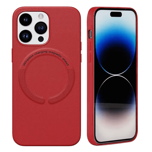 Phone Case for Apple iPhone 15 Pro Max (6.7") Premium Lux Leather Hybrid with Magsafe Compatible and Soft Microfiber, Metal Buttons Cover [ Red ]