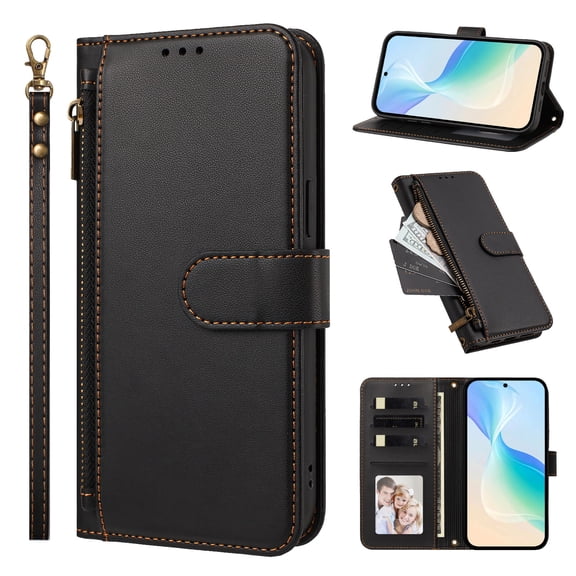 Phone Case for BLU View 5 Pro, Shockproof PU Leather Flip Wallet Case with 4 Card Slots Stand Magnetic Zipper Pocket Cover for BLU View 5 Pro, Black