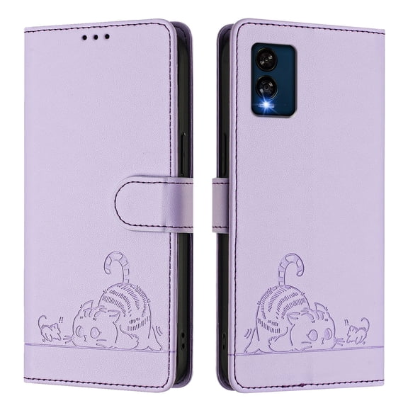 Phone Case for BLU View Speed 5G, Cat Pattern PU Leather Case with RFID Block Card Slots Stand Magnetic Flip Wallet Cover, Purple