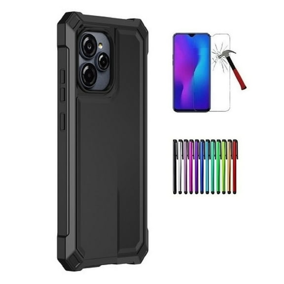 Phone Case for BLU View Speed Ultra 5G, Black Full Body TPU Cover Case with Tempered Glass + One Stylus Pen