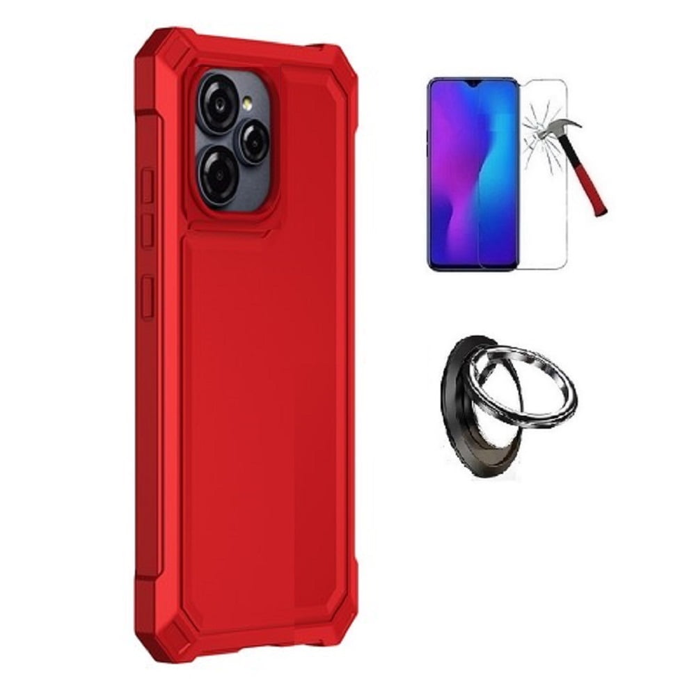 Phone Case for BLU View Speed Ultra 5G, Red Full Body TPU Cover Case + Ring/ Tempered Glass Phone Case for BLU View Speed Ultra 5G, Red Full Body TPU Cover Case + Ring/ Tempered Glass