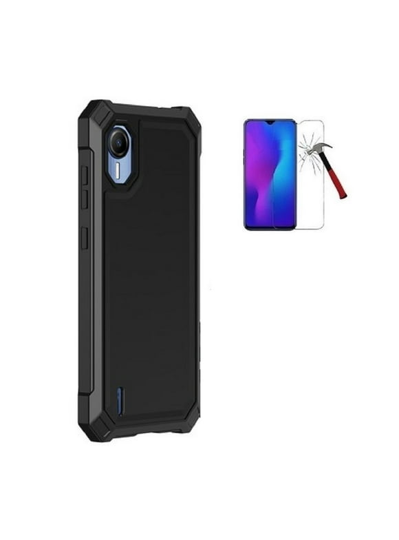 Phone Case for Cricket Debut S2/ AT&T Calypso 4,  Full Body  TPU Cover Case + Tempered Glass (Black)
