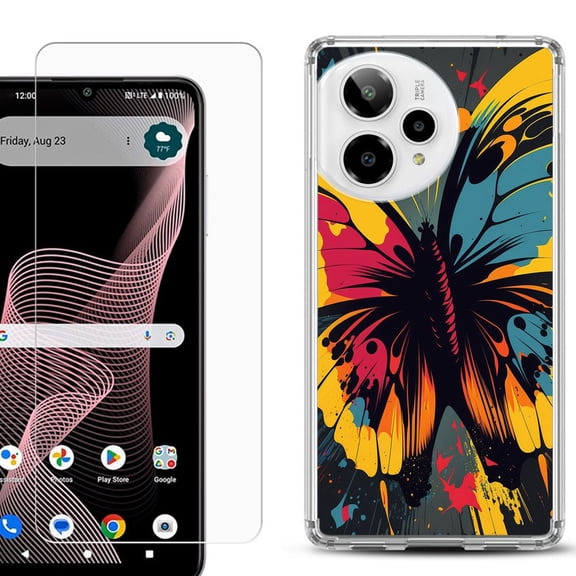 Phone Case for Cricket Icon Plus 2026, with Screen Protector, by OneToughShield - Abstract Butterfly